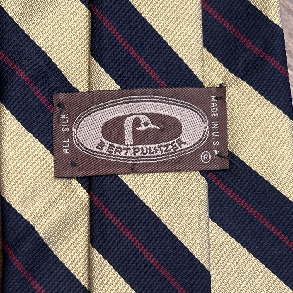 Bert Pulitzer Neck Tie 100% Silk Gold Blue Striped Vintage Made in USA - Picture 3 of 6